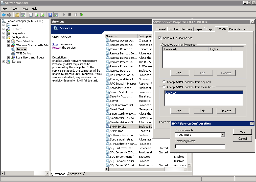 SNMP Security Settings